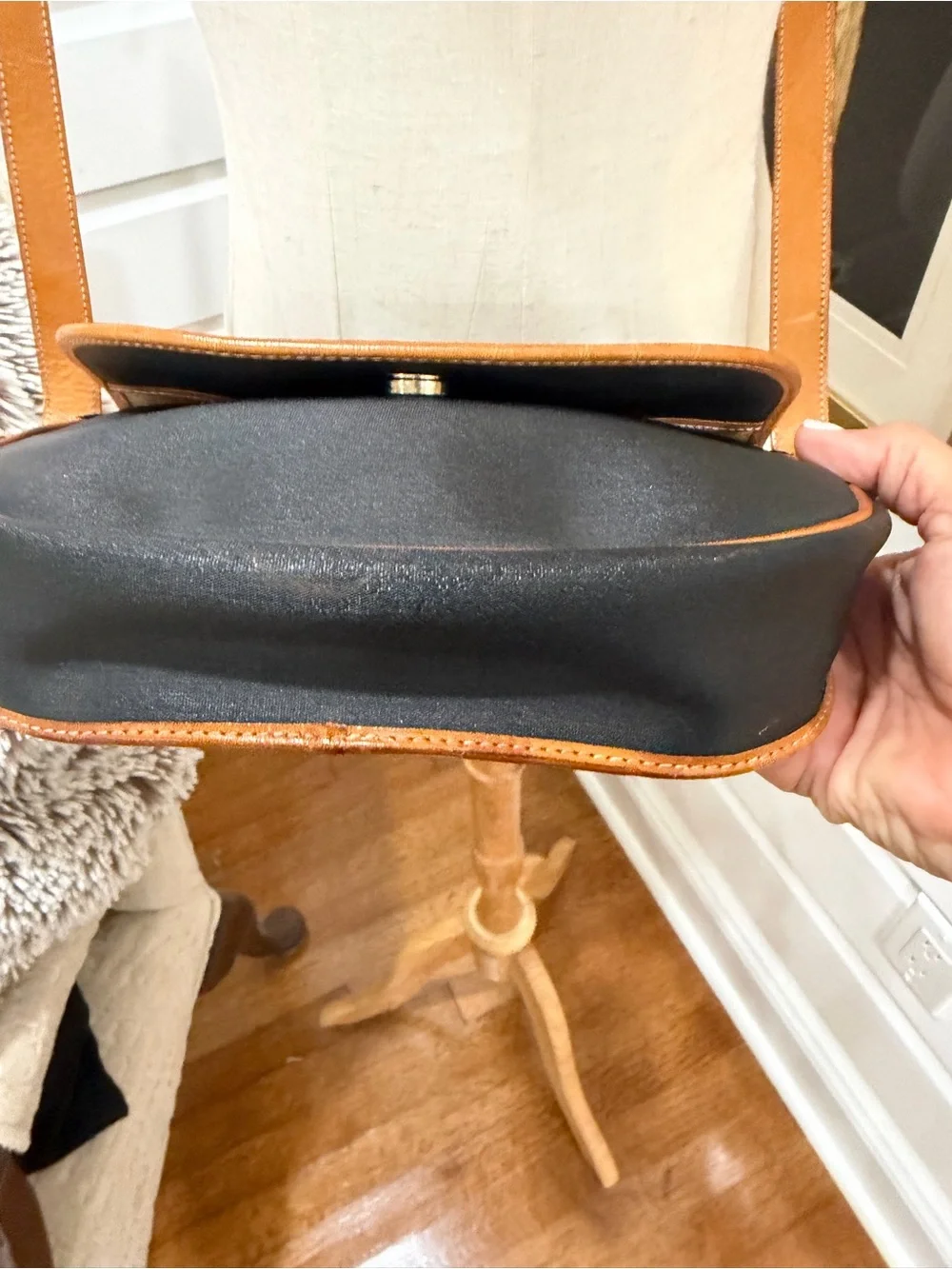 Dior Black and Brown Leather-Trim Crossbody Saddle Bag
